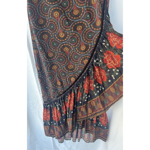 Farm Rio Mermaid Skirt Small Brown Abstract Ruffled Cordoba Wrap Boho Western - Picture 8 of 12